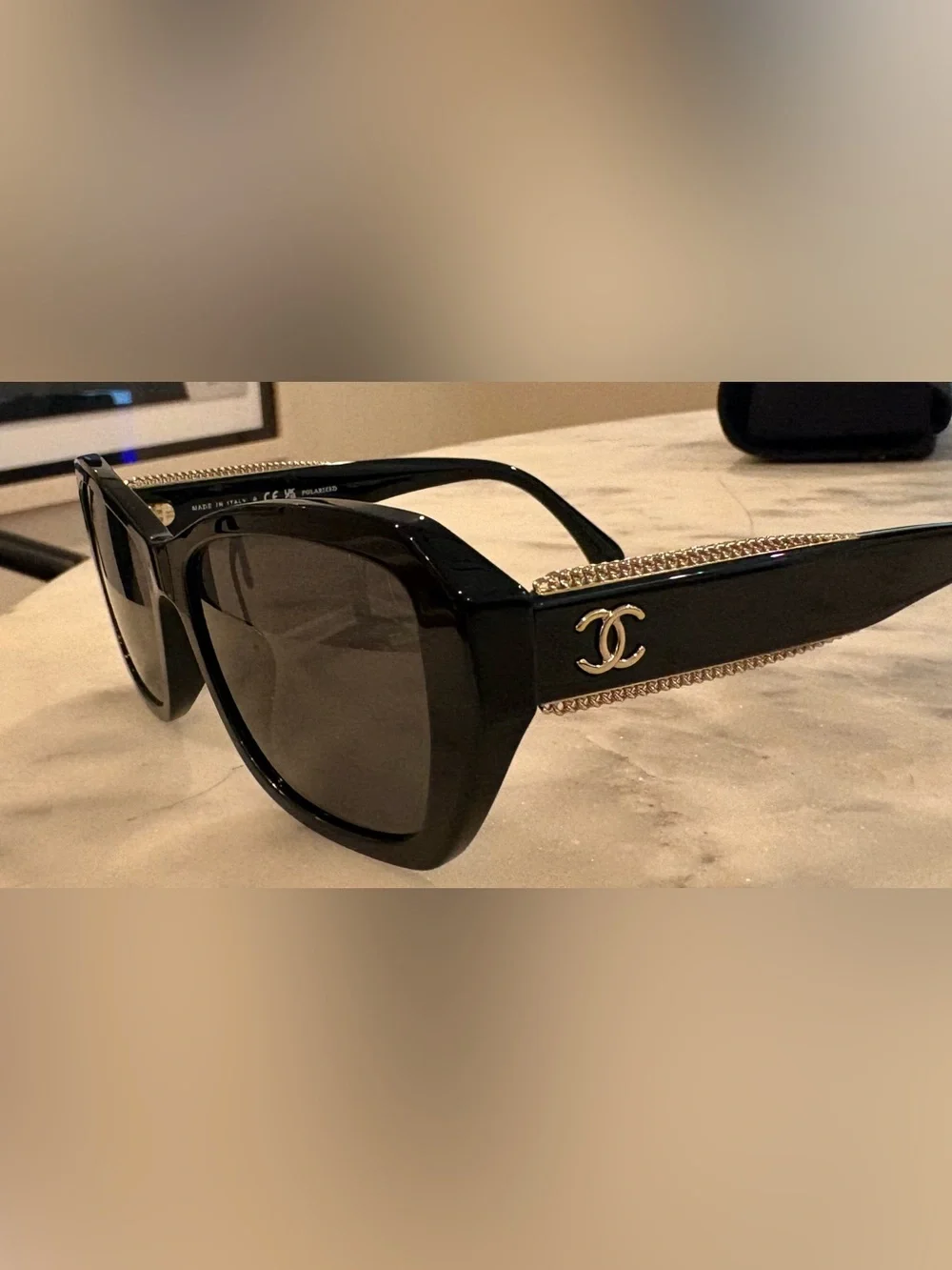 CHANEL Black Quilted Sunglasses Case with Matching Black Frames